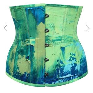 GREEN AND BLUE COLOUR BLOT UNDERBUST CORSET Size: 22"